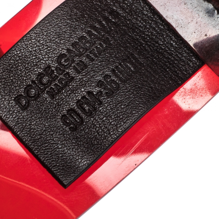 Pre Owned Dolce & Gabbana Red PVC Logo Buckle Belt 90CM
