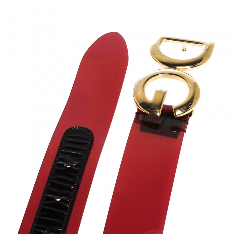 Pre Owned Dolce & Gabbana Red PVC Logo Buckle Belt 90CM