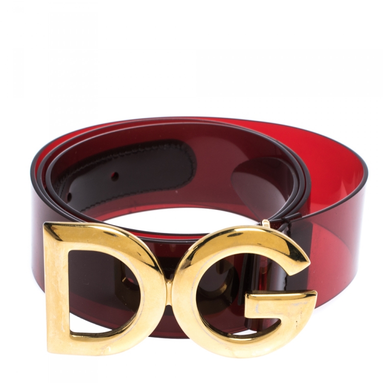 Pre Owned Dolce & Gabbana Red PVC Logo Buckle Belt 90CM