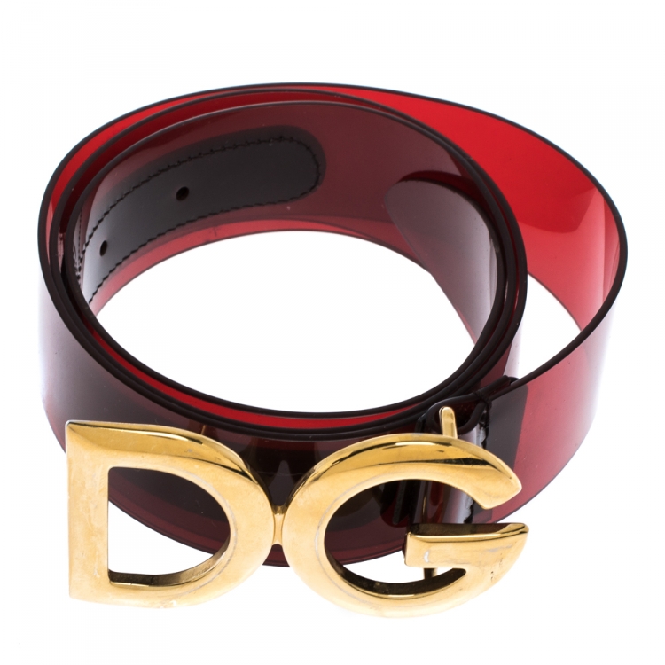 Pre Owned Dolce & Gabbana Red PVC Logo Buckle Belt 90CM
