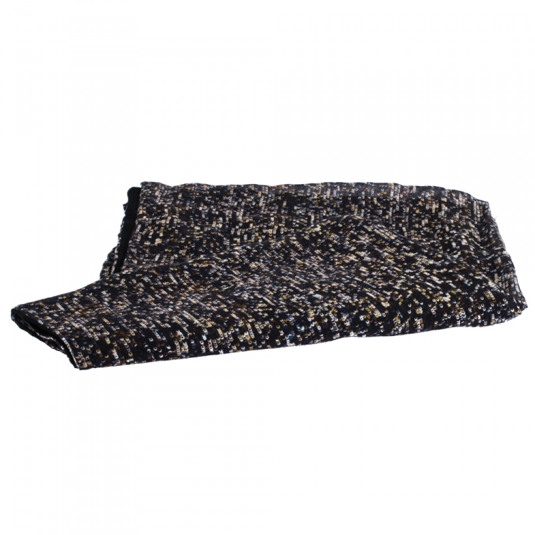 Pre Owned D&G Black Sequins Print Silk and Wool Scarf