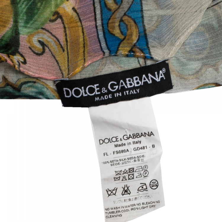 Pre Owned Dolce & Gabbana Multciolor Majolica Tile Print Silk Plisse Scarf