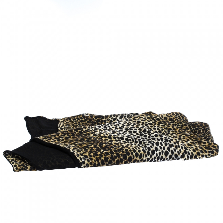 Pre Owned D&G Brown Leopard Print Silk and Wool Scarf