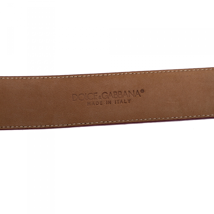 Pre Owned Dolce & Gabbana Fuschia Eel Logo Plaque Belt Size 90CM