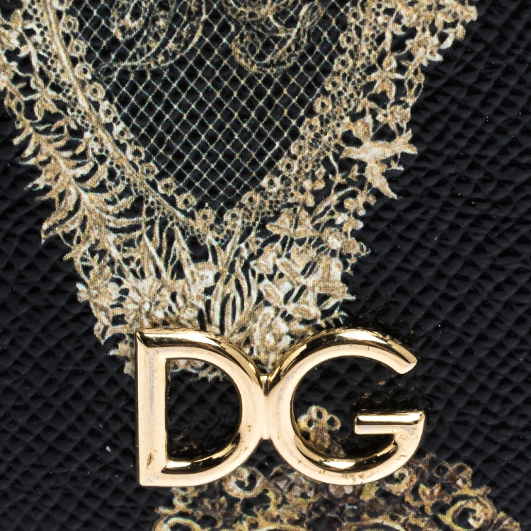 Pre Owned Dolce & Gabbana Black/Gold Sacred Heart Print Leather iPhone 7 Case