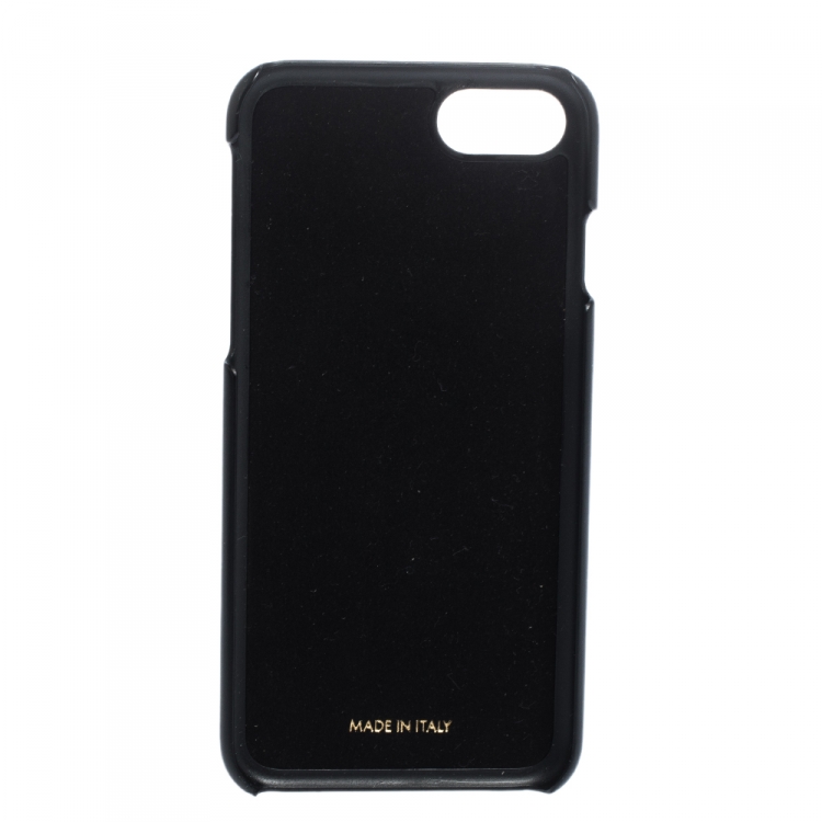 Pre Owned Dolce & Gabbana Black/Gold Sacred Heart Print Leather iPhone 7 Case