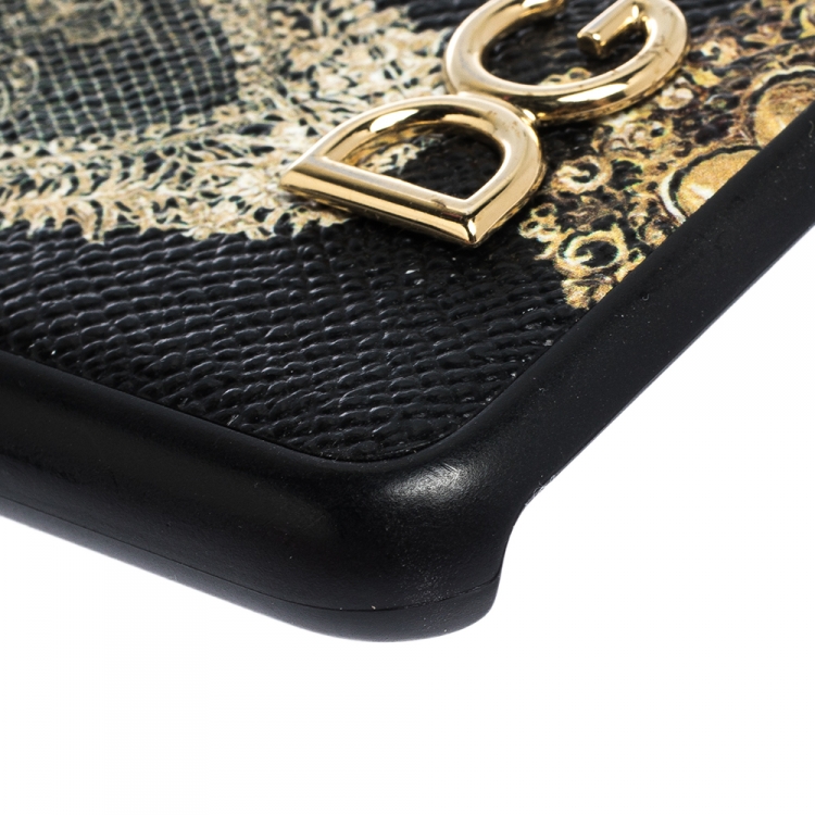 Pre Owned Dolce & Gabbana Black/Gold Sacred Heart Print Leather iPhone 7 Case