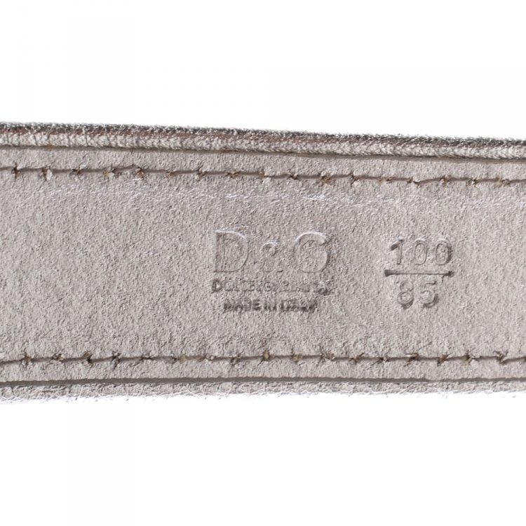 Pre Owned Dolce & Gabbana Cream/Silver Leather DG Logo Belt 100CM
