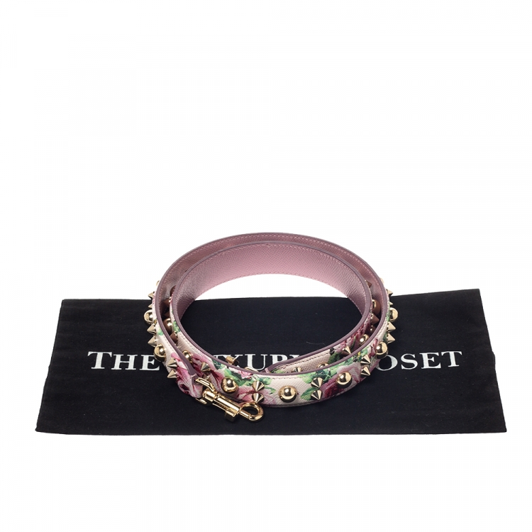 Pre Owned Dolce & Gabbana Floral Print Leather Studded Bag Strap