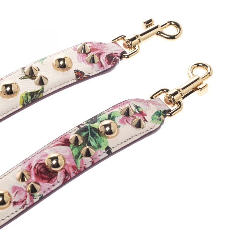 Pre Owned Dolce & Gabbana Floral Print Leather Studded Bag Strap