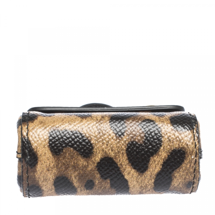 Pre Owned Dolce & Gabbana Leopard Print Leather Miss Sicily Key Chain