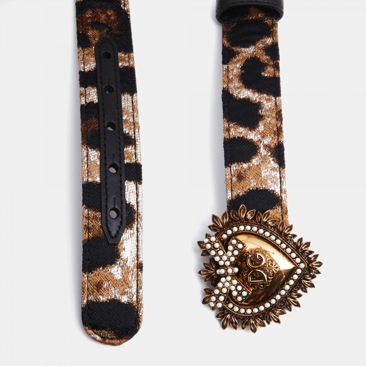 Pre Owned Dolce & Gabbana Brown/Black Leopard Print Fabric Devotion Belt 95CM