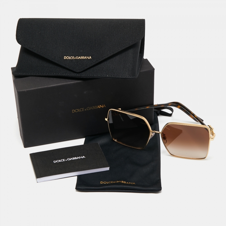 Pre Owned Dolce & Gabbana Gold Tone/ Brown Gradient DG2279 Oversized Sunglasses