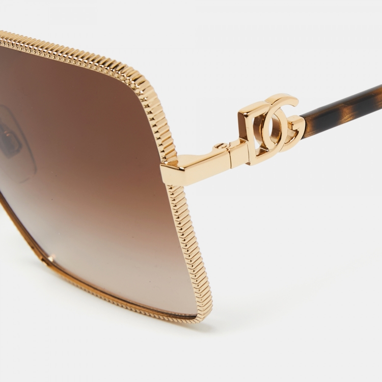 Pre Owned Dolce & Gabbana Gold Tone/ Brown Gradient DG2279 Oversized Sunglasses