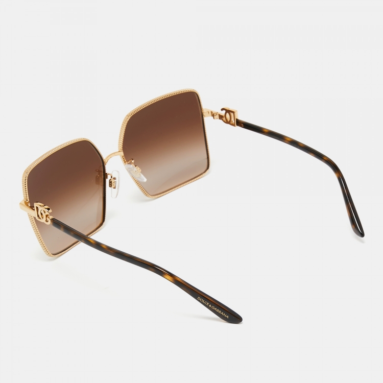 Pre Owned Dolce & Gabbana Gold Tone/ Brown Gradient DG2279 Oversized Sunglasses