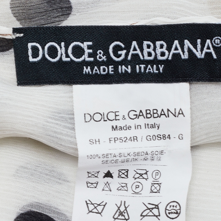 Pre Owned Dolce & Gabbana White Polka Dot Plisse Silk Scarf