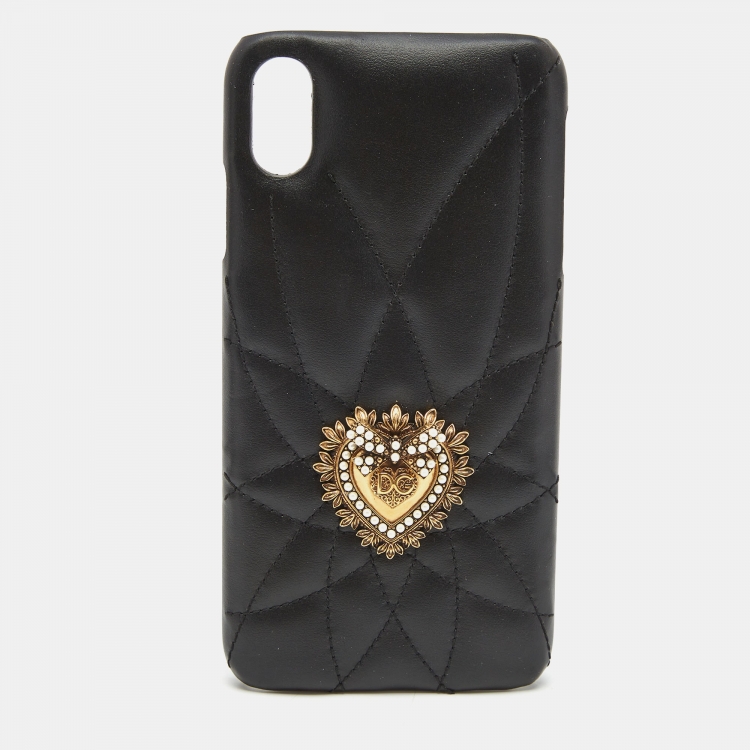 Pre Owned Dolce & Gabbana Black Leather Sacred Heart XS Max iPhone Case