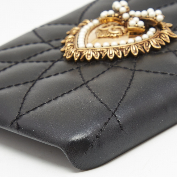 Pre Owned Dolce & Gabbana Black Leather Sacred Heart XS Max iPhone Case