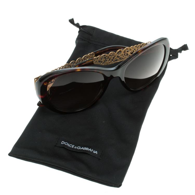 Pre Owned Dolce and Gabbana Havana DG4212 Filigree Cat Eye Sunglasses
