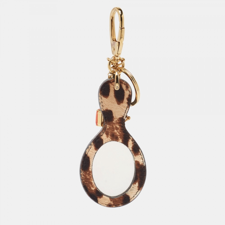 Pre Owned Dolce & Gabbana Brown Leopard Print Calfhair Mirror and Key Bag Charm