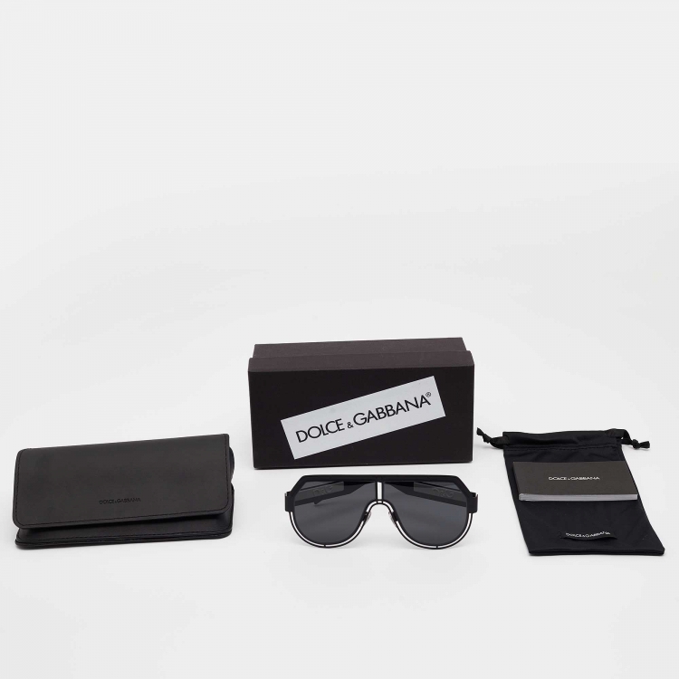 Pre Owned Dolce & Gabbana Matte Black/White DG2231 Shield Sunglasses