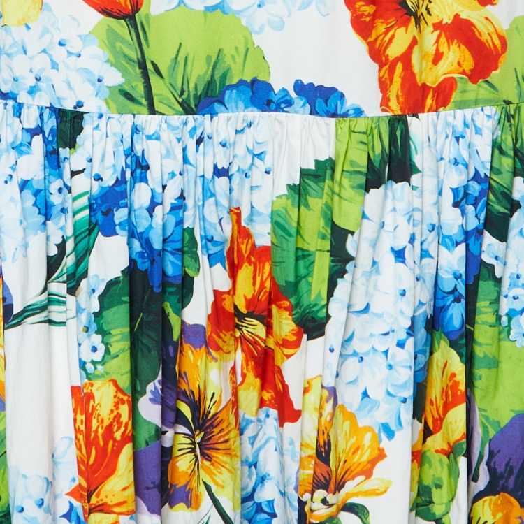 Pre Owned Dolce & Gabbana Multicolor Floral Print Cotton Tiered Maxi Skirt S 