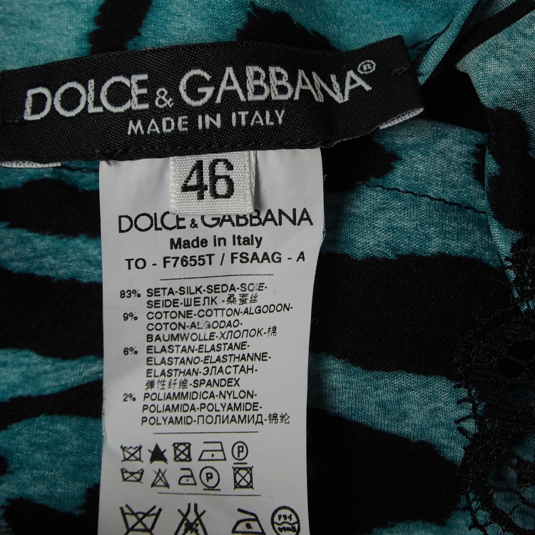 Pre Owned Dolce & Gabbana Blue Leopard Print Silk Lace Trimmed Blouse L