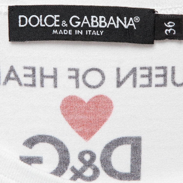 Pre Owned Dolce & Gabbana White Queen of Hearts Print Cotton Tank Top XS