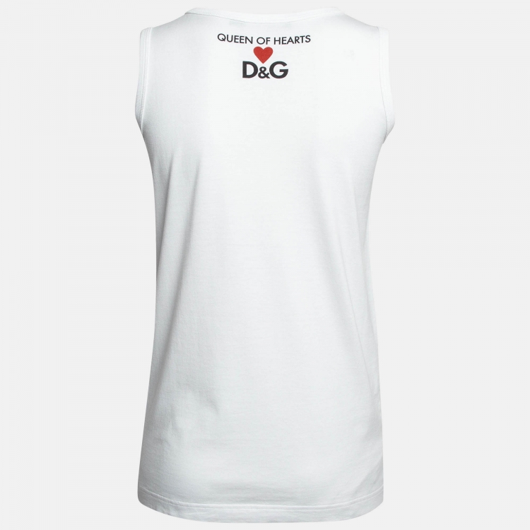 Pre Owned Dolce & Gabbana White Queen of Hearts Print Cotton Tank Top XS