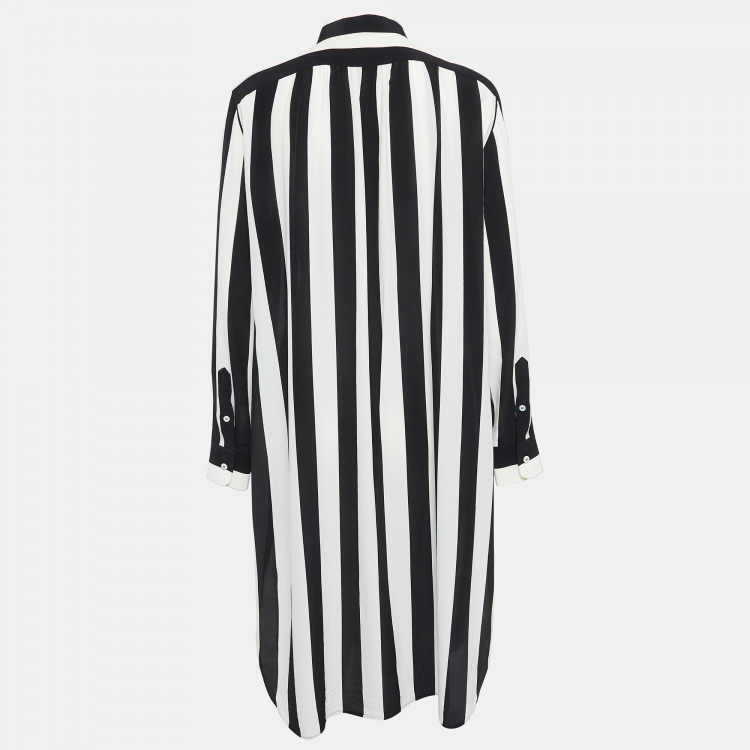 Pre Owned Dolce & Gabbana Black/White Striped Silk Shirt Dress M