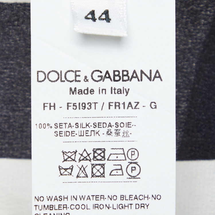 Pre Owned Dolce & Gabbana Black/White Striped Silk Shirt Dress M