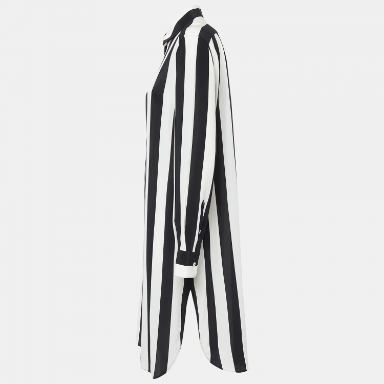 Pre Owned Dolce & Gabbana Black/White Striped Silk Shirt Dress M