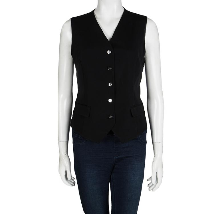 Pre Owned Dolce and Gabbana Black Floral Lace Back Detail Waistcoat M