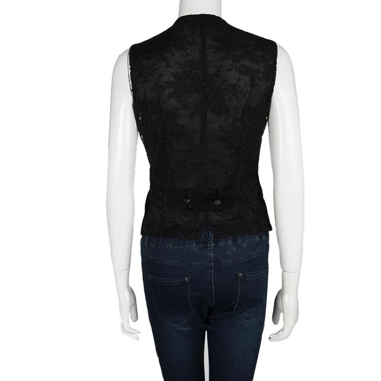 Pre Owned Dolce and Gabbana Black Floral Lace Back Detail Waistcoat M