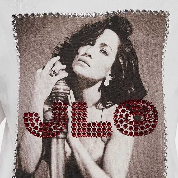 Pre Owned Dolce & Gabbana White J.Lo Photograph Print Jersey Embellished T-Shirt XS
