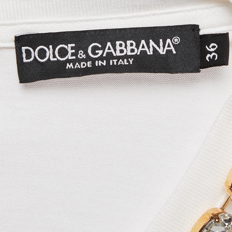 Pre Owned Dolce & Gabbana White J.Lo Photograph Print Jersey Embellished T-Shirt XS