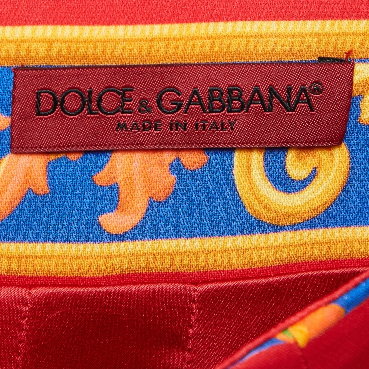 Pre Owned Dolce & Gabbana Red Printed Crepe High Waist Mini Skirt S