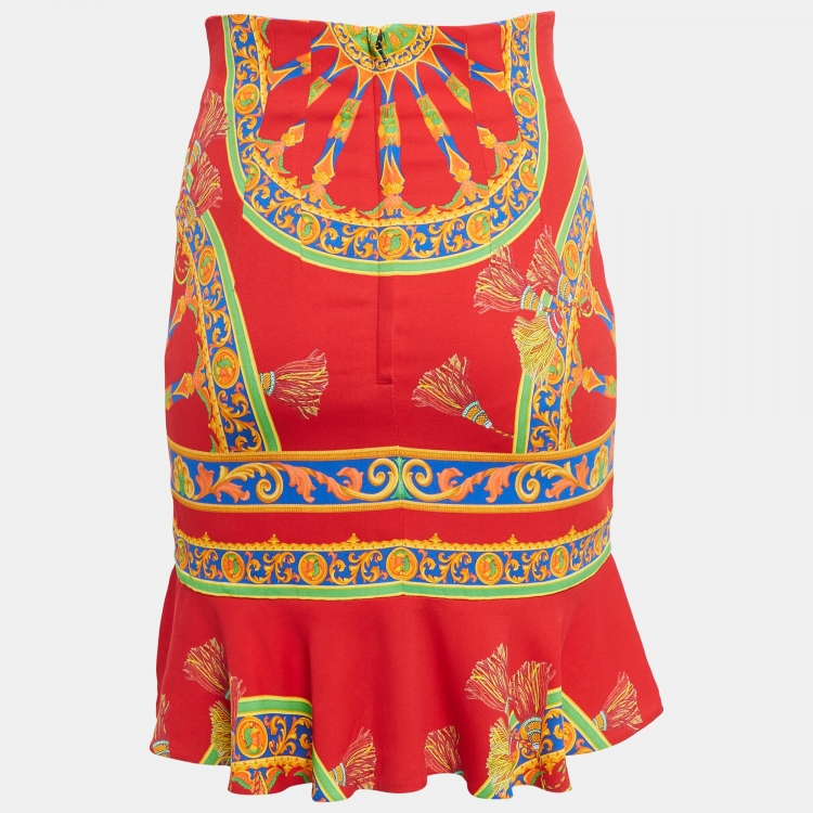 Pre Owned Dolce & Gabbana Red Printed Crepe High Waist Mini Skirt S