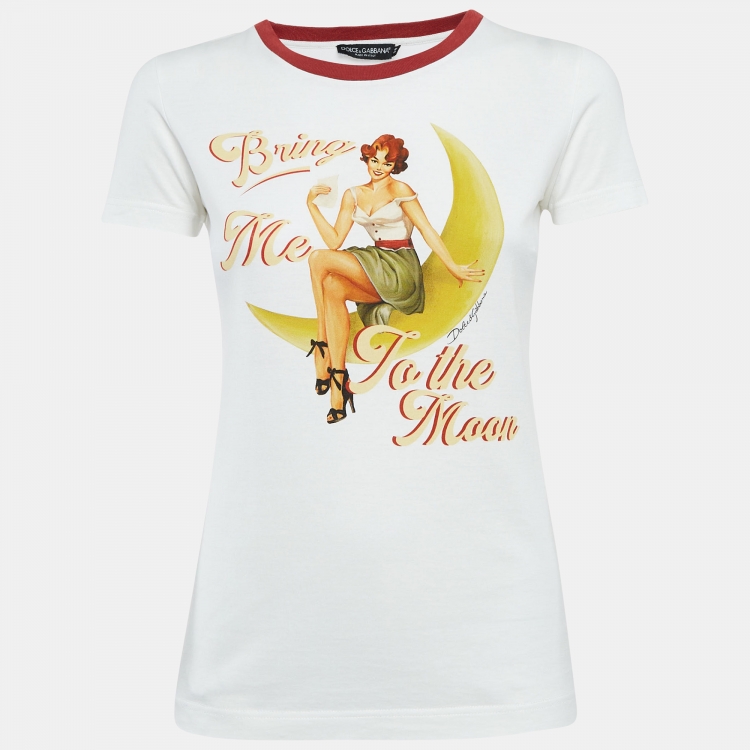 Pre Owned Dolce & Gabbana White Bring Me To The Moon Jersey T-Shirt S