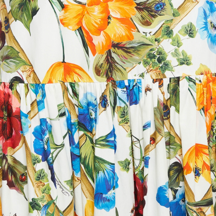 مملوكة مسبقًا Dolce & Gabbana Multicolor Floral Bamboo Print Tiered Maxi Skirt M