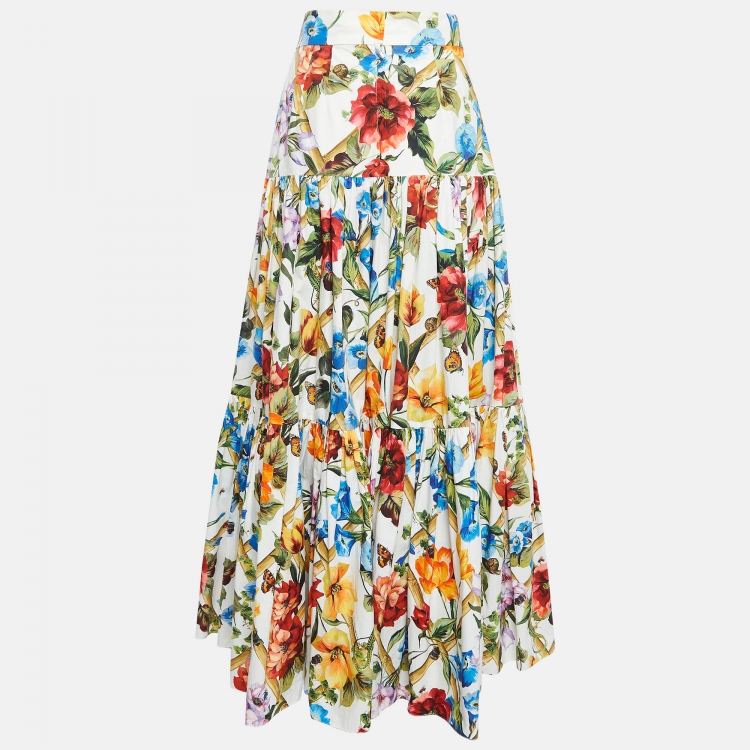 مملوكة مسبقًا Dolce & Gabbana Multicolor Floral Bamboo Print Tiered Maxi Skirt M
