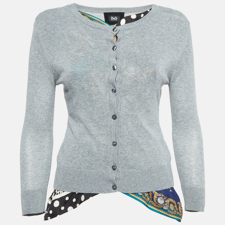 Pre Owned D&G Grey Cotton Knit Tie-Up Cardigan M