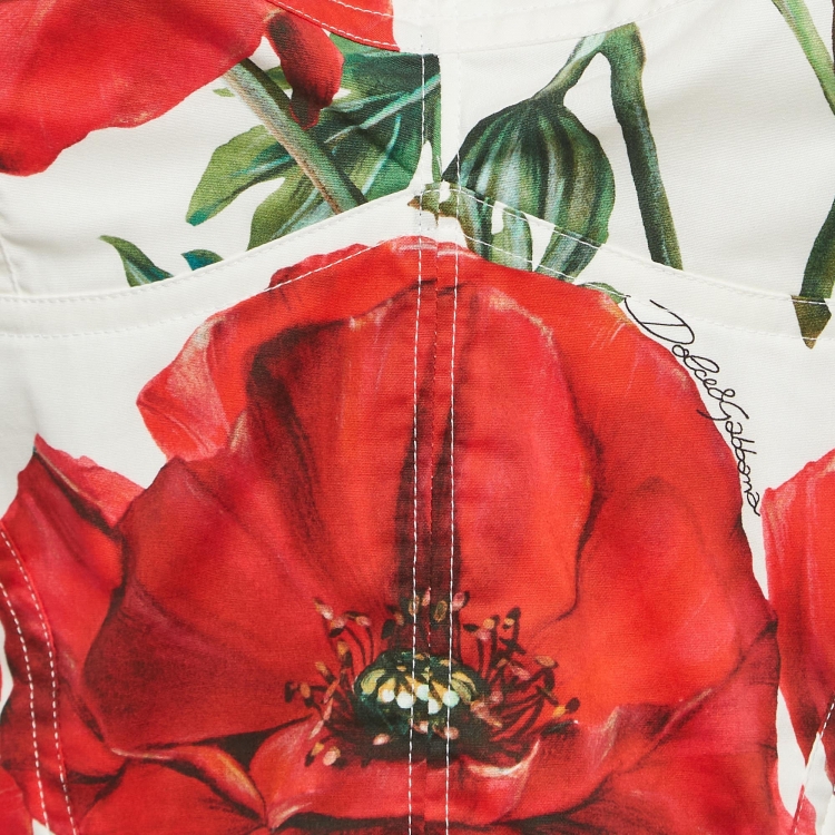 Pre Owned Dolce & Gabbana White Rose Print Poplin Crop Top M