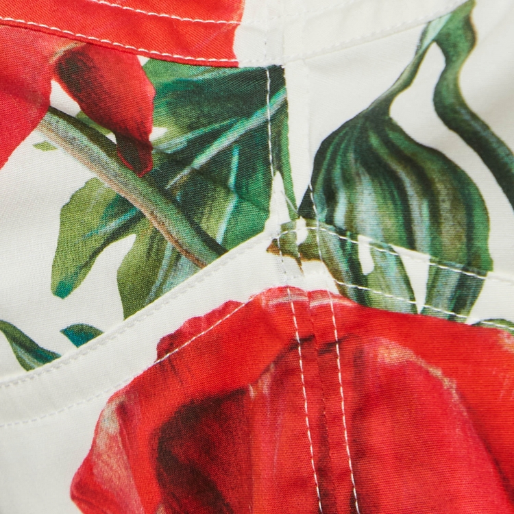 Pre Owned Dolce & Gabbana White Rose Print Poplin Crop Top M