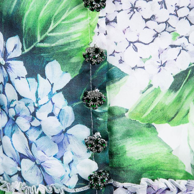 Pre Owned Dolce And Gabbana Hydrangea Printed Silk Sleeveless Midi Dress S
