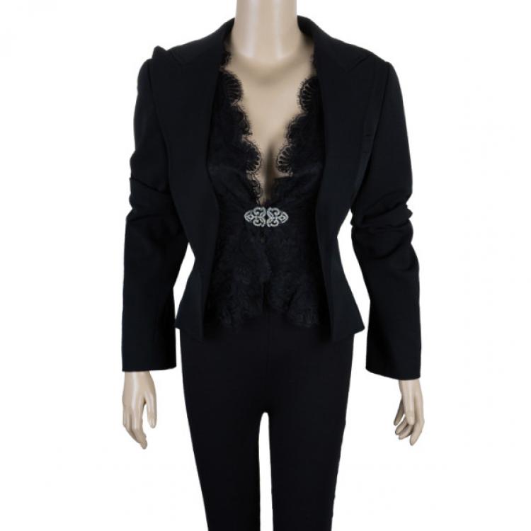 Pre Owned Dolce and Gabbana Black Blazer With Lace Insert S