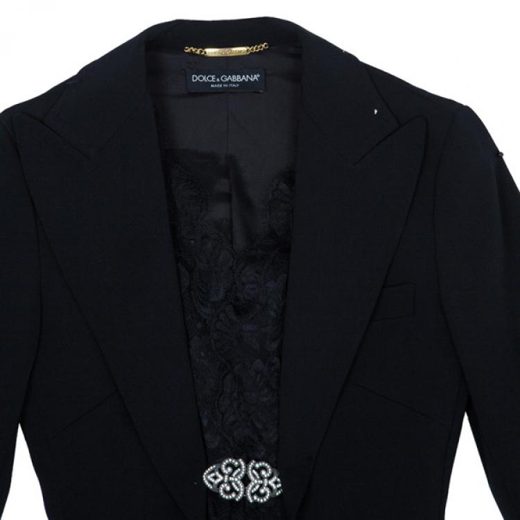 Pre Owned Dolce and Gabbana Black Blazer With Lace Insert S