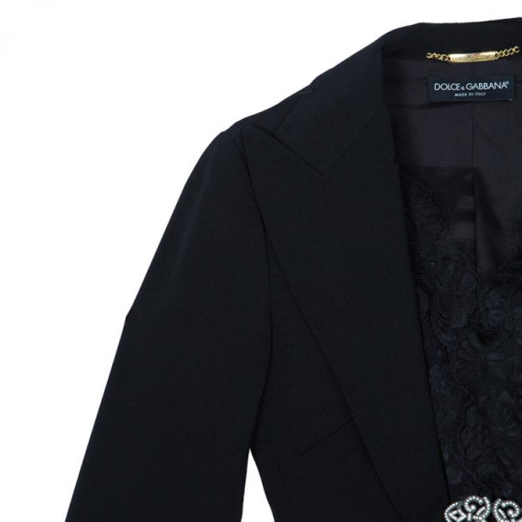 Pre Owned Dolce and Gabbana Black Blazer With Lace Insert S