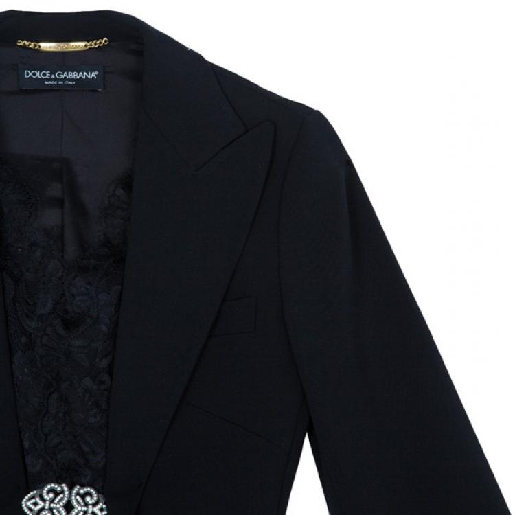 Pre Owned Dolce and Gabbana Black Blazer With Lace Insert S
