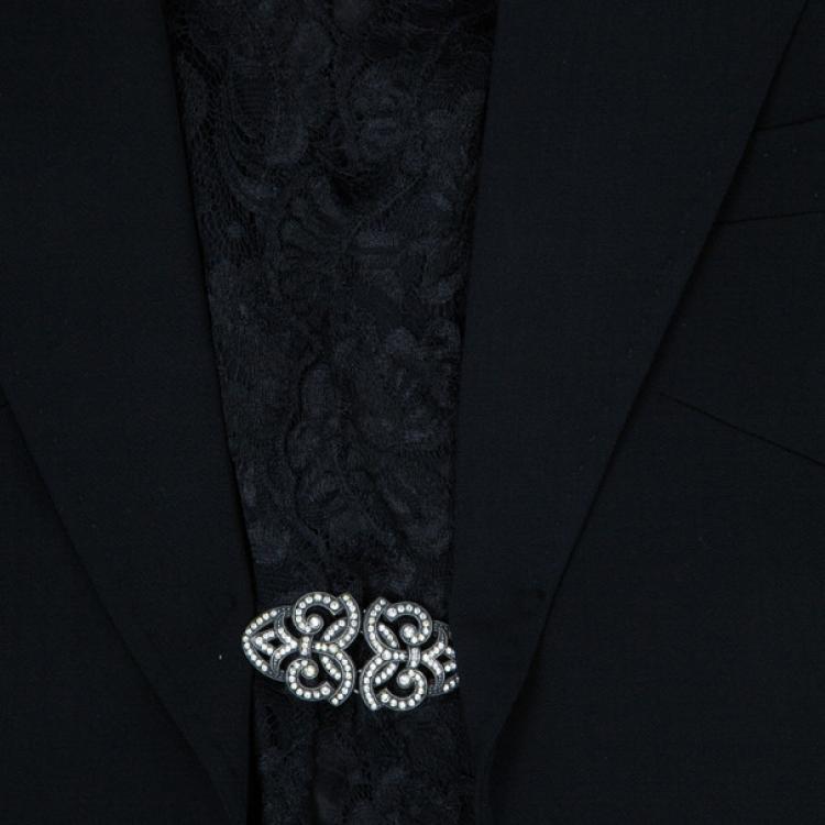 Pre Owned Dolce and Gabbana Black Blazer With Lace Insert S